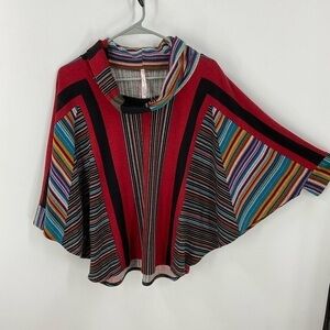 Harmony boho bat wing Rainbow Striped cowl Neck Poncho style top M
